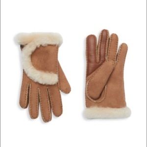 NWT Ugg Women's Exposed Seam Sheepskin Gloves Size S In Chestnut